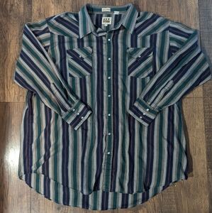 Ely Cattleman Blue Green Pearl Snap Shirt Mens Sz 3XL Cowboy Western Long Sleeve